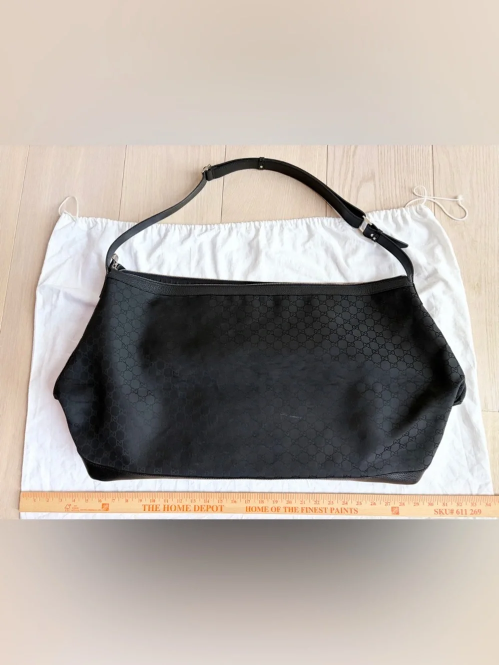 XL GUCCI Black Nylon & Leather GG Guccissima Canvas Weekender Duffle Bag Travel - Picture 4 of 7